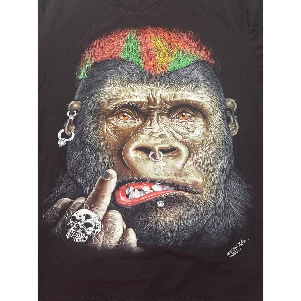 Rock Chang Gorilla Graphic T-Shirt Men XL Black Double Sided Punk Art S/S